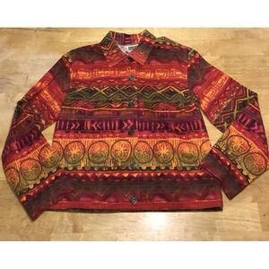 Chico's Design Blazer Jacket Sz‎ 0 Women's XS Button Up Red Orange Geometric